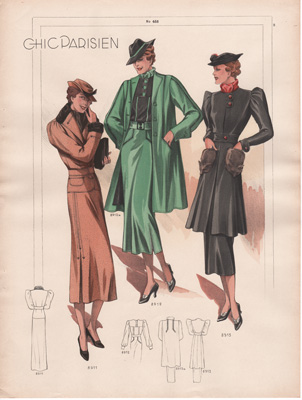 5 VINTAGE FRENCH FASHION PRINTS 1936